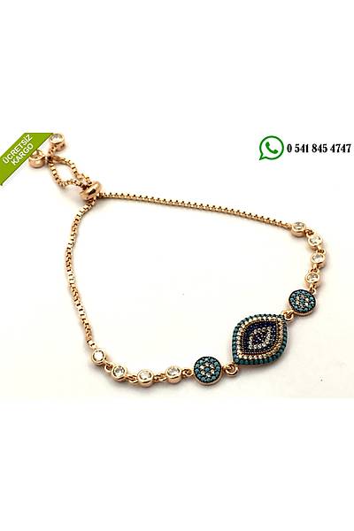 925 Ayar G�m�� Rose Kaplama Nazar Boncu�u Tasar�ml� Ayarlanabilir Bayan Bileklik Stok Kodu:201831