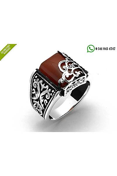 925 Ayar G�m�� Akik Ta�l� �zel Tasar�ml� Erkek Y�z�k Stok Kodu:201849