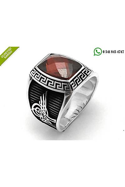 925 Ayar Gm Krmz Zirkon Tal Osmanl Tural Erkek Yzk Stok Kodu:20174474