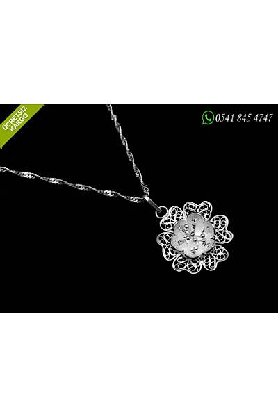 Gloksinya Çiçek Model 925 Ayar Gümüş Telkari Bayan Kolye Stok Kodu:20171578