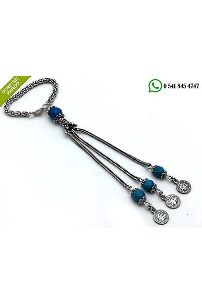 925 Ayar Fir�ze Ta�l� Tespih Model Oksitli G�m�� Anahtarl�k Stok Kodu:2018453