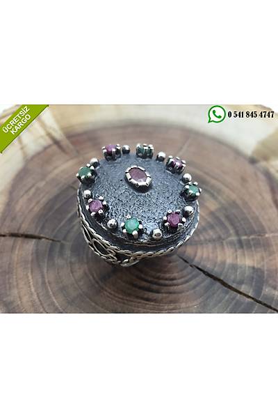 Yakut ve Zmrt Tal Otantik Gm Bayan Yzk Stok Kodu: 2017280