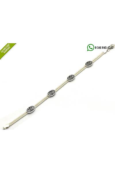 925 Ayar G�m�� Eli�i Midyat Has�r �i�ek Temal� Bayan Bileklik Stok Kodu:20174549
