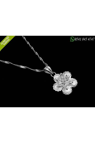 Çiçek Model 925 Ayar Gümüş Telkari Bayan Kolye Stok Kodu:20171539