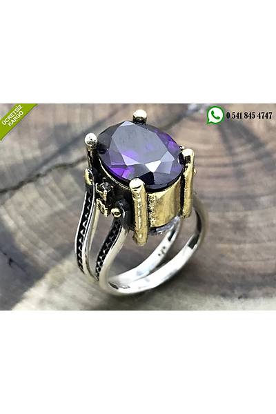925 Ayar Gm Ametist Ve Zirkon Tal ift Taraf Dnerli Otantik Yzk Stok Kodu:2019356