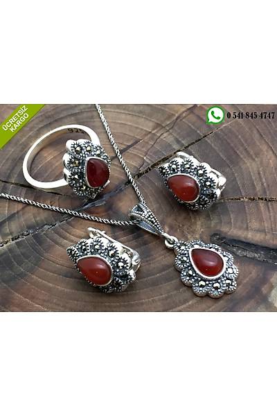 Akik Ve Markazit Tal Damla Model 925 Ayar Gm Bayan l Set Stok Kodu:20173118