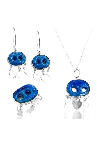 Kad�n S�ryani Nazarl�k Kolye K�pe Y�z�k Tak�m Dgn20170