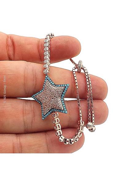 Zirkon Ta�l� Rose Kaplama Su Yolu G�m�� Ayarlanabilir Bayan Bileklik Stok Kodu:20173570