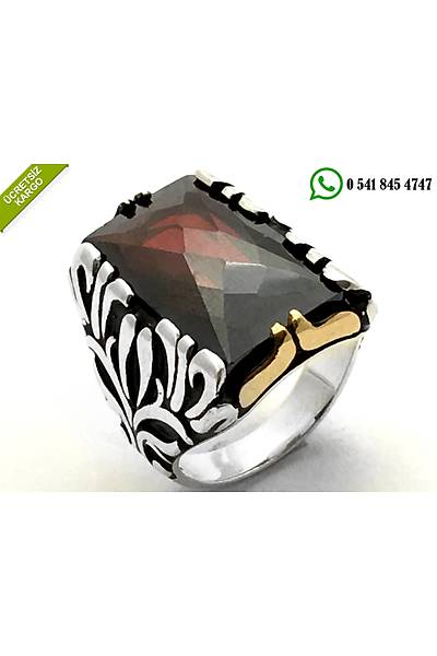 925 Ayar G�m�� K�rm�z� Zirkon Ta�l� �zel Tasar�ml� Erkek Y�z�k Stok Kodu:2018164