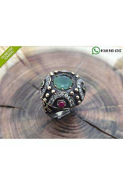 Yakut ve Zmrt Tal Otantik Gm Bayan Yzk Stok Kodu: 2017236
