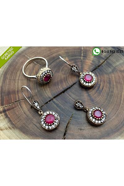 Yakut Ve Zirkon Tal Otantik Gm l Set Stok Kodu:20172549