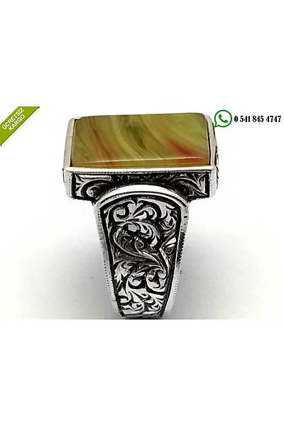 925 Ayar Gm Kehribar Tal zel Erzurum El ilii Tasarml Erkek Yzk Stok Kodu:20174498