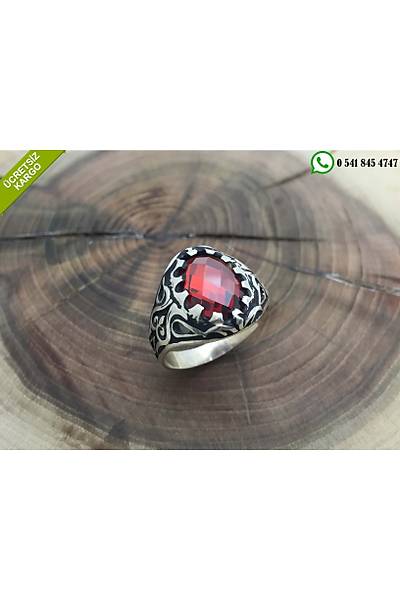 K�rm�z� Zirkon Ta�l� 925 Ayar G�m�� Erkek Y�z�k Stok Kodu: 20171951
