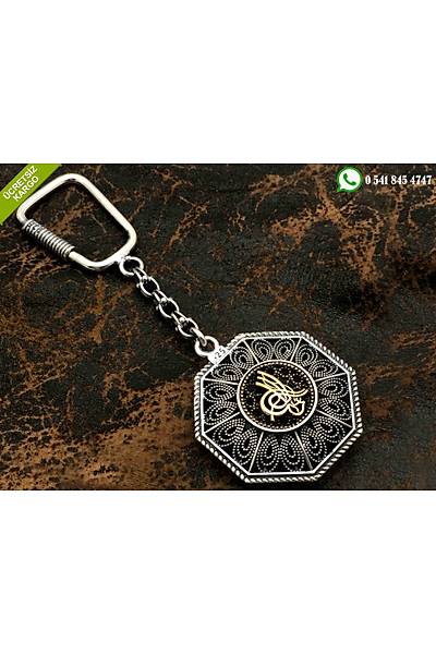 925 Ayar Ayy�ld�z Ve Osmanl� Tu�ral� Oksitli Telkari G�m�� Anahtarl�k Stok Kodu:2018640