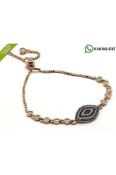 925 Ayar G�m�� Rose Kaplama Nazar Boncu�u Tasar�ml� Ayarlanabilir Bayan Bileklik Stok Kodu:201830