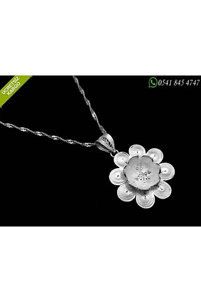 Çiçek Model 925 Ayar Gümüş Telkari Bayan Kolye Stok Kodu:20171621