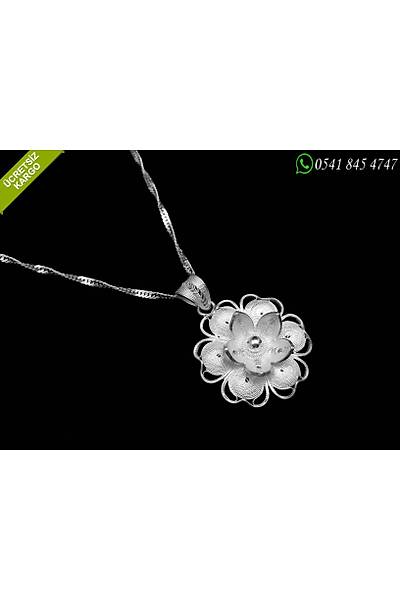 Çiçek Model 925 Ayar Gümüş Telkari Bayan Kolye Stok Kodu:20171620