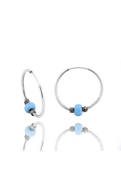 Kad�n G�m�� 18mm Mavi Ta�l� Halka K�pe