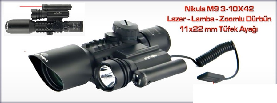 M9 3-10x42 Havalı Silah Dürbünü + fener + lazer