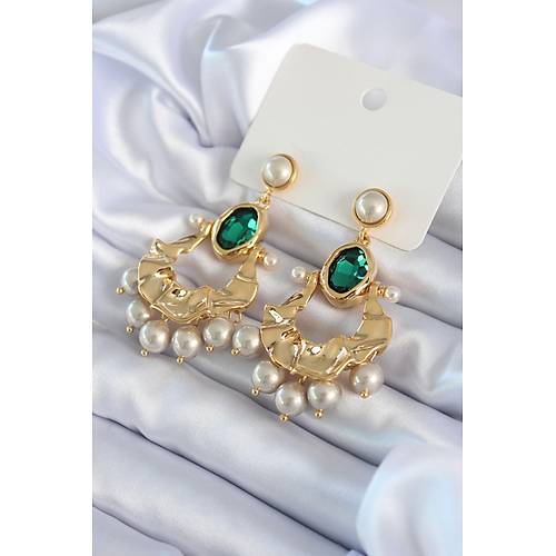 Gold Renk Yeil Kristal Ta Model nci Detay Sallant Detay Pirin VP Kadn Kpe