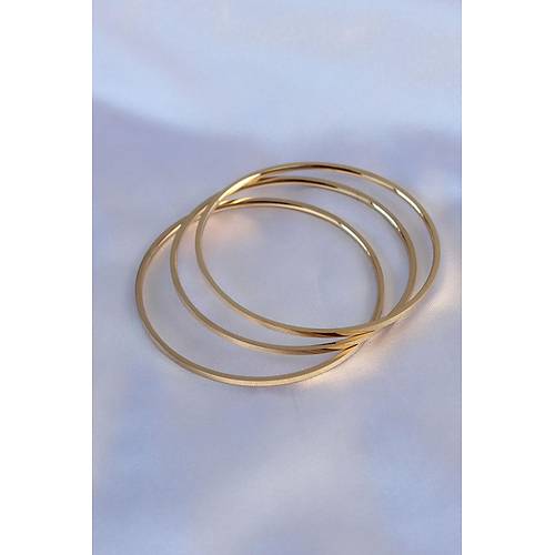 316L elik Gold Renk 3'l Ajda Model Kadn 60 mm Bilezik