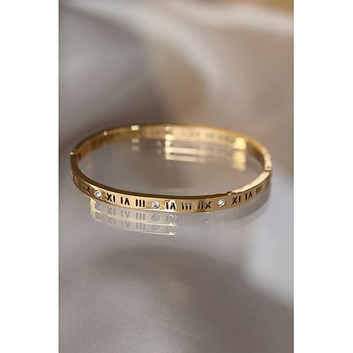 316L elik Roma Rakaml Gold Renk Bilezik Kelepe