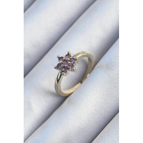 Pirin Gold Renk Mor Zirkon Tal Lotus Model Kadn Yzk