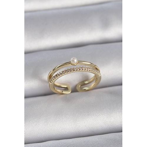 Pirin Gold Renk Zirkon Tal nci Detay Ayarlanabilir Model Kadn Yzk