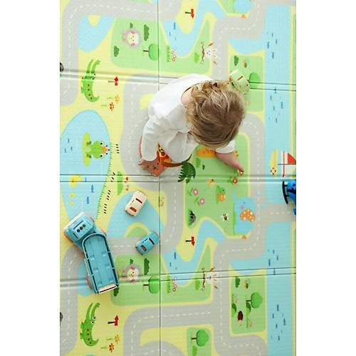 Coolmats Katlanabilir Oyun Mat�, Tek Tarafl� �ocuk Oyun Hal�s� Aktivite Oyun Alan� - Ye�il Parkur