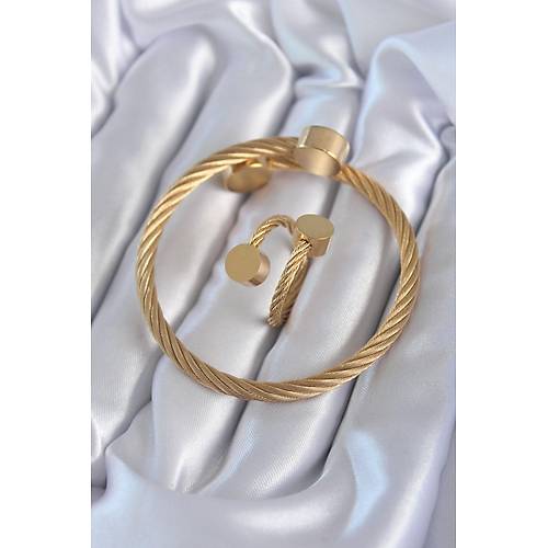 316L elik Gold Renk Sarmal Model Erkek Bileklik Yzk Kombini