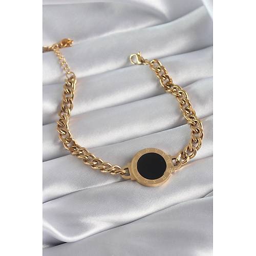 316L elik Gold Renk Zincir Model Romen Rakam leme Detay Kadn Bileklik
