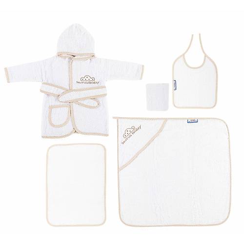 Sema Baby 5 Par�a Bebek Bornoz Seti - Ekru