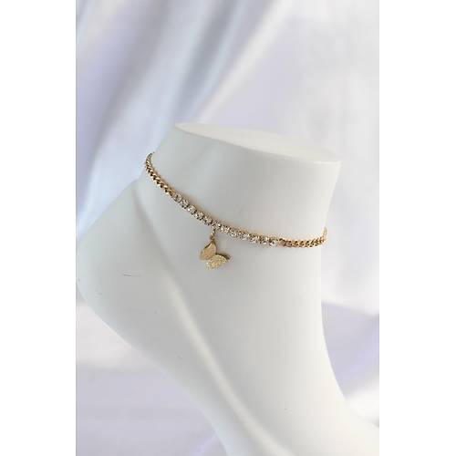 316L elik Gold Renk Zirkon Tal Kelebek Tasarml Halhal