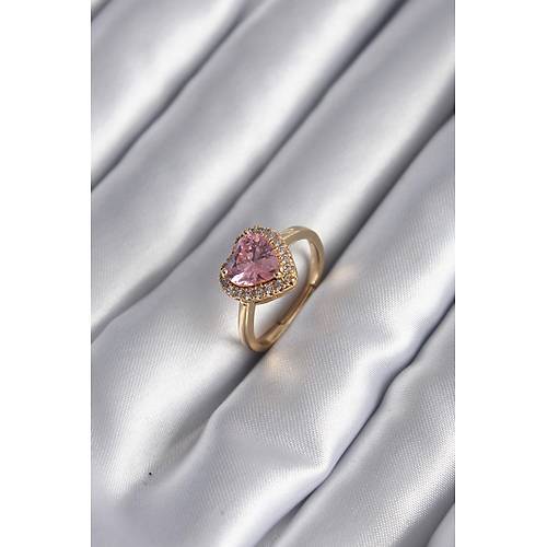 Pirin Gold Renk Pembe Zirkon Ta Kalp Charm Model Kadn Yzk
