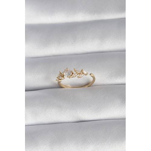 Pirin Gold Renk Zirkon Tal iek Model Kadn Yzk