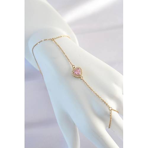 316L elik Gold Renk Pembe Zirkon Tal Kalp Model ahmeran