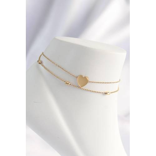 316L elik Gold Renk Kalp Tasarml 2li Halhal