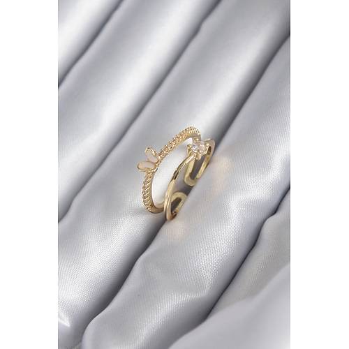Pirin Gold Renk Zirkon Ta Detay Kelebek Model Kadn Yzk