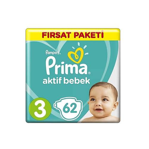Prima Bebek Bezi Aktif Bebek 3 Beden 62 Adet F�rsat Paketi
