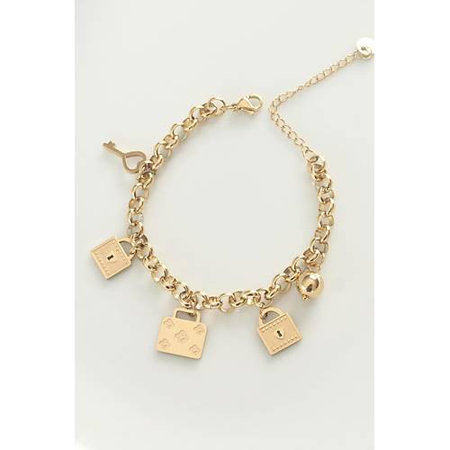 316L elik Gold Renk Kark Aksesuarl Oval Zincir Bileklik