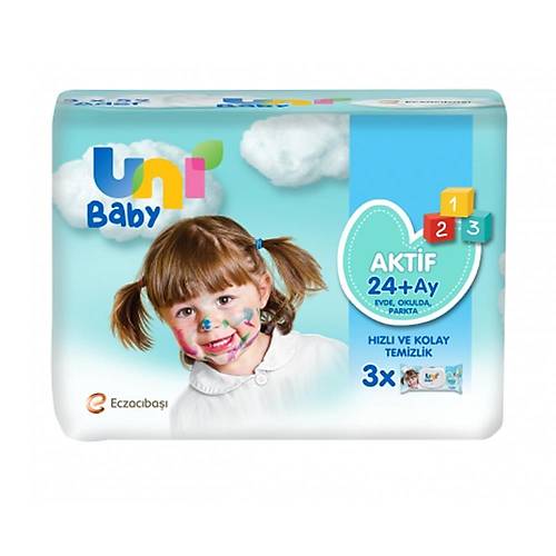 Uni Baby Aktif Bebek 3 l� Islak Mendil 24+ Ay 3x52 Adet