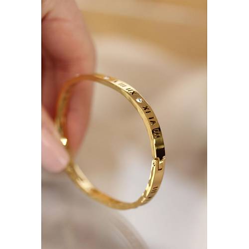 316L elik Roma Rakaml Gold Renk Bilezik Kelepe