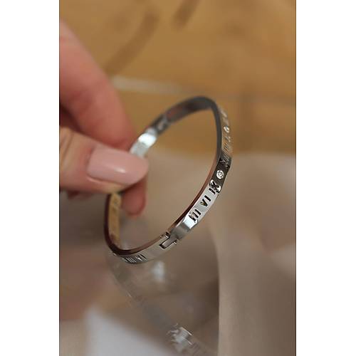 316L elik Roma Rakaml Silver Renk Bilezik Kelepe