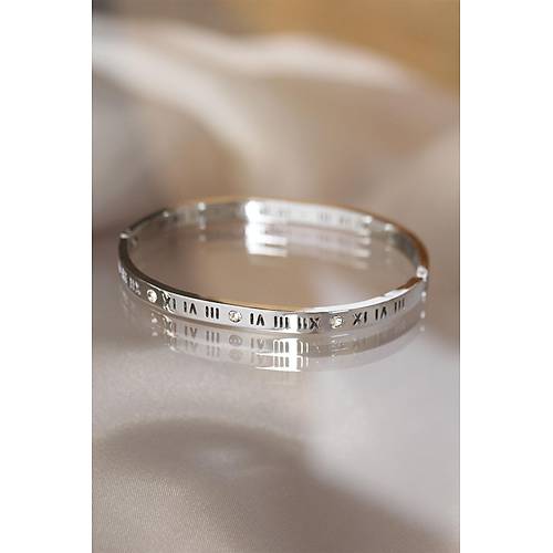 316L elik Roma Rakaml Silver Renk Bilezik Kelepe