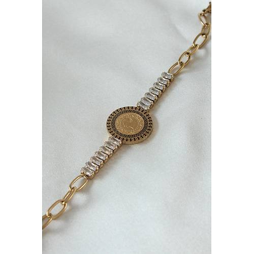 316L elik Gold Renk Tam Altn Modelli Zirkon Tal Kadn Bileklik