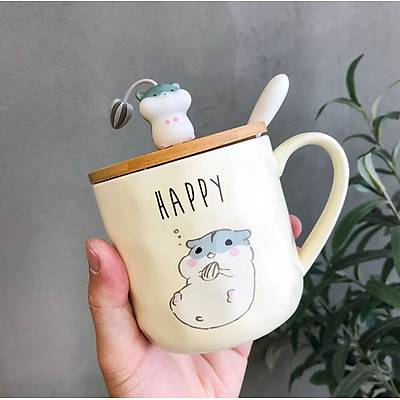 Kaşıklı Kapaklı Sevimli Hemstır Kupa - Hamster Mug