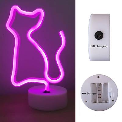 Kedi Neon Dekor Aydnlatma - Kablolu ve Pilli