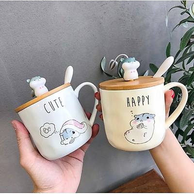 Kaşıklı Kapaklı Sevimli Hemstır Kupa - Hamster Mug