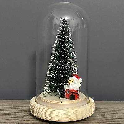 Led Işıklı Noel Baba ve Çam Ağacı Dekorlu Cam Fanus
