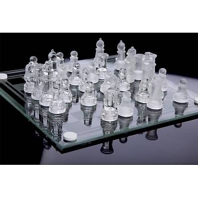 Cam Satranç Takımı - Glass Chess Set 35 x 35 cm